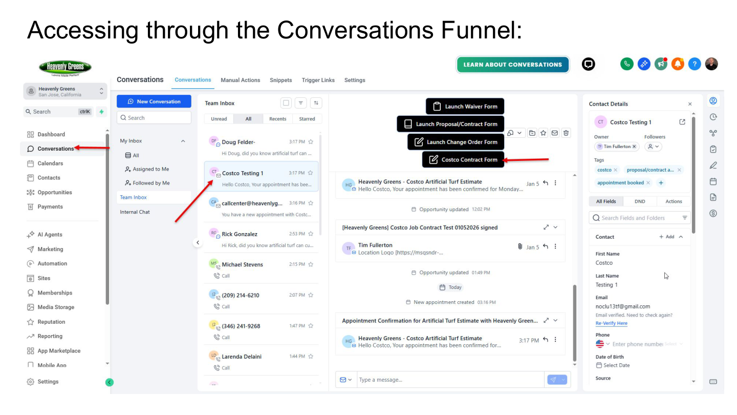 Accessing contract form through Conversations