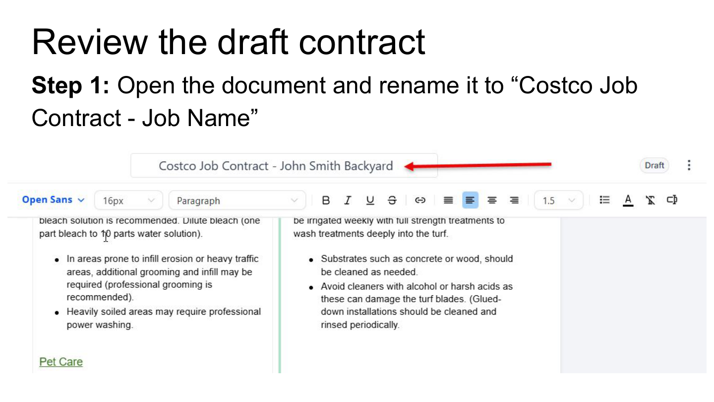 Rename the contract document