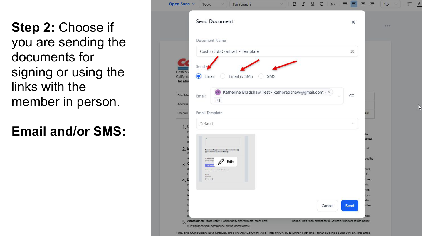 Send via email or SMS