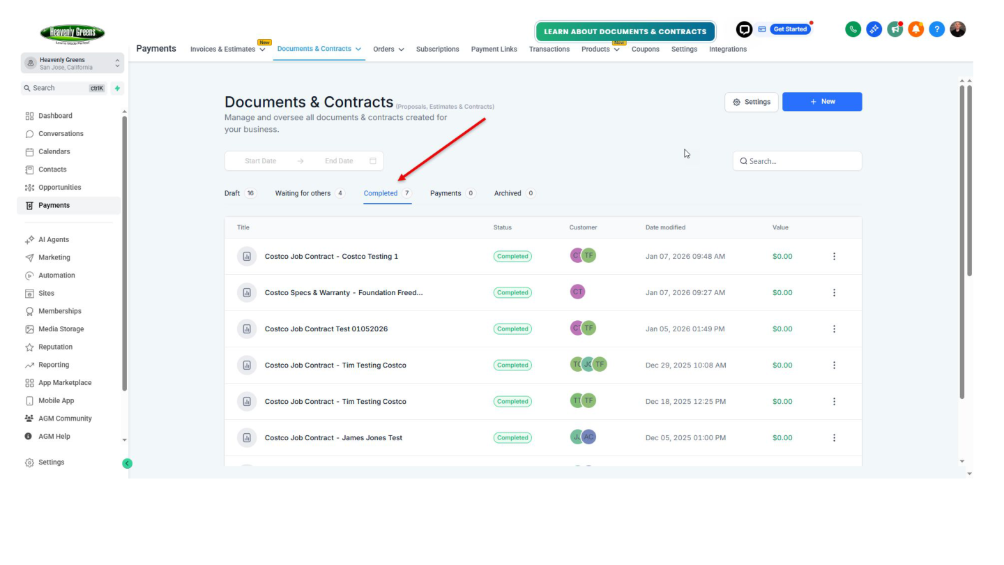Member profile contract view