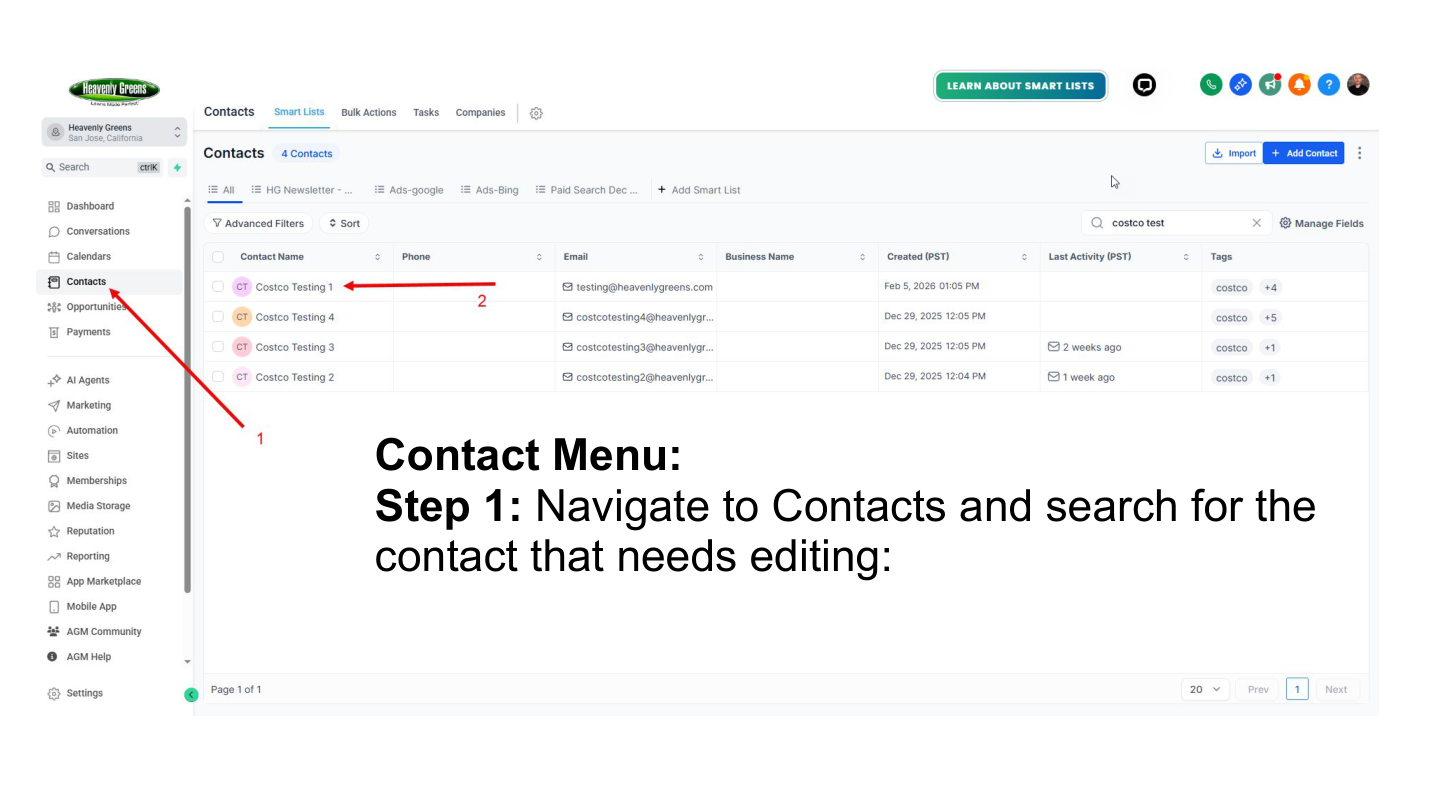Search for contact in Contacts menu
