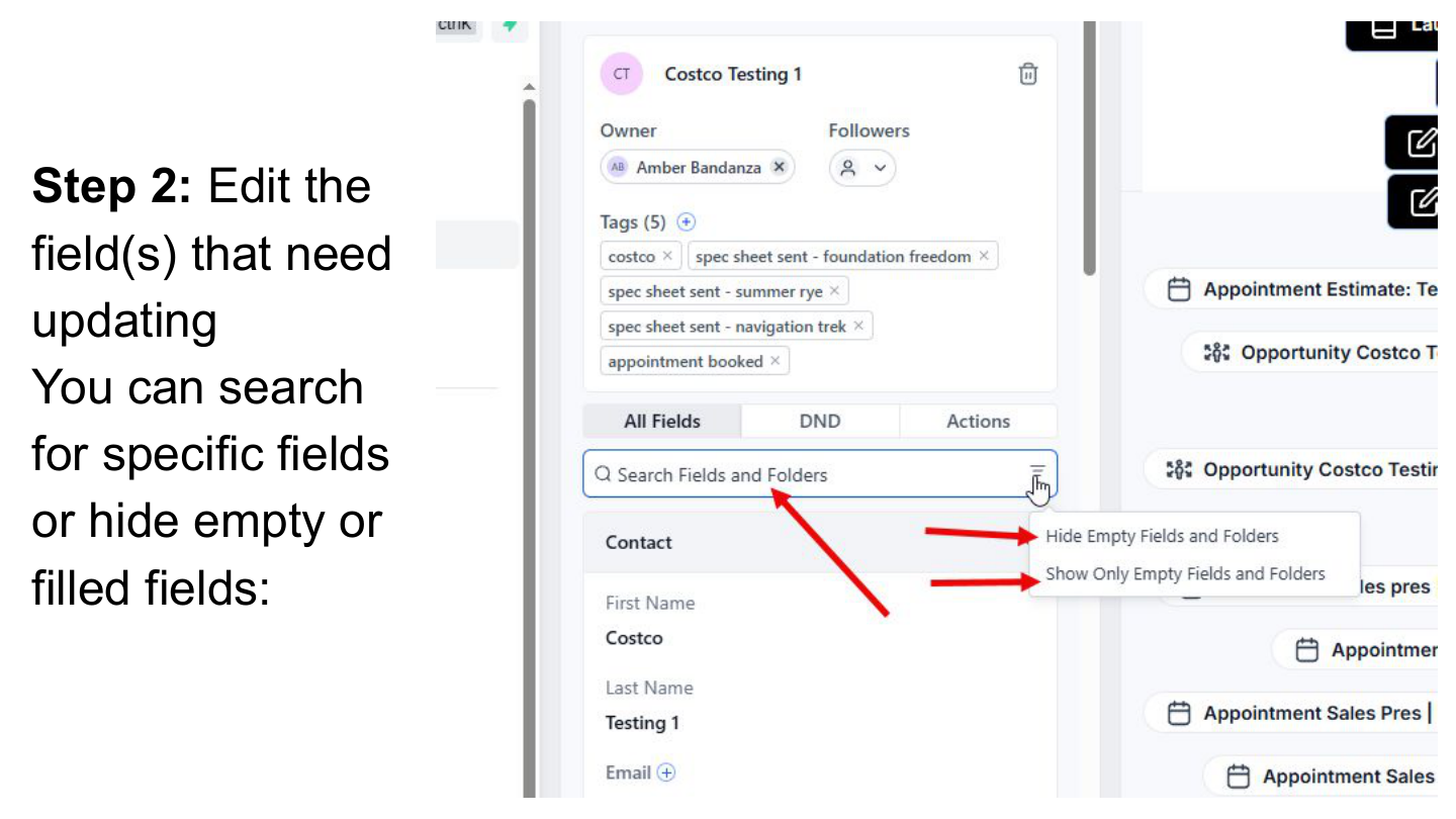 Edit contact fields