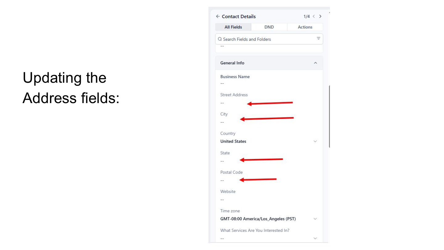 Updating address fields