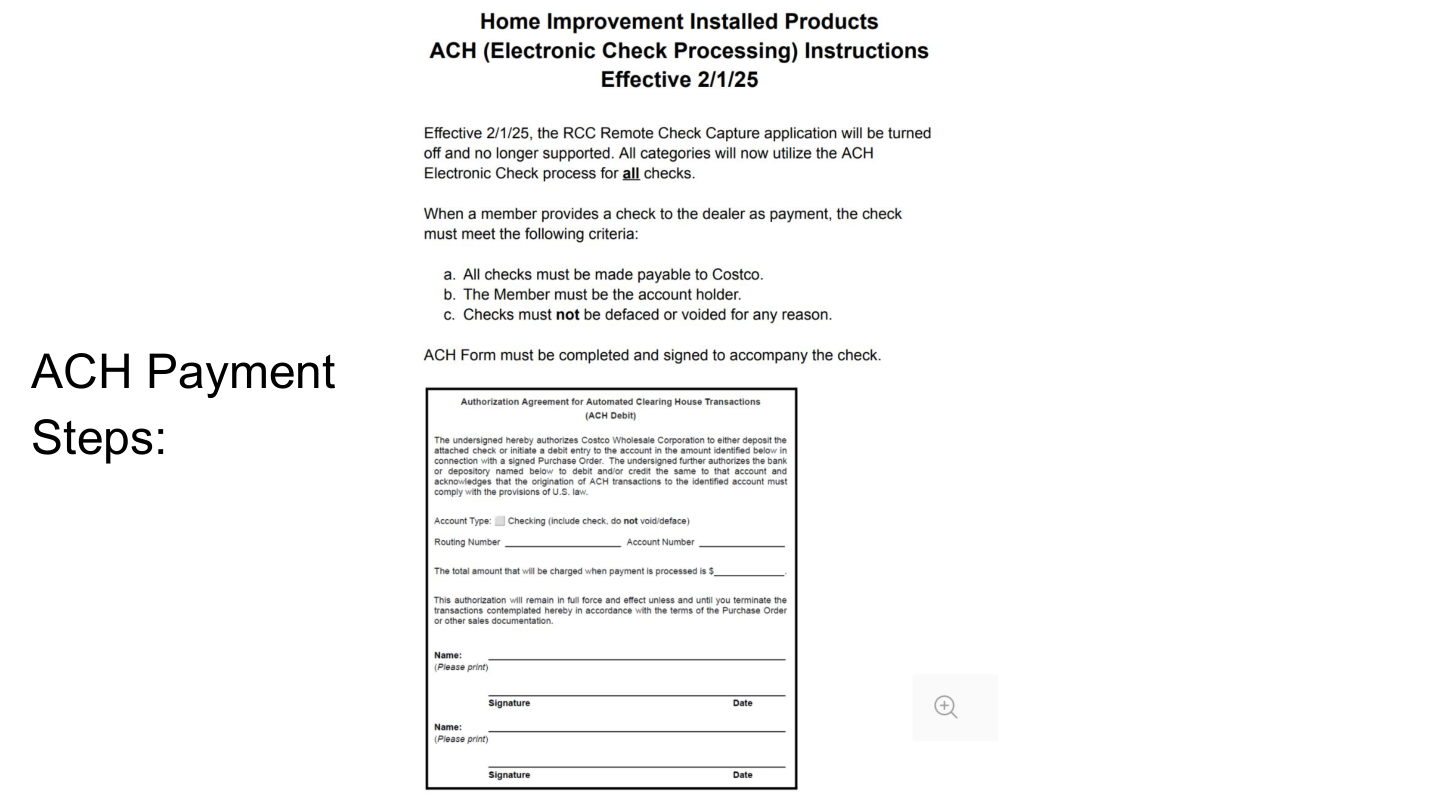 ACH payment form and steps